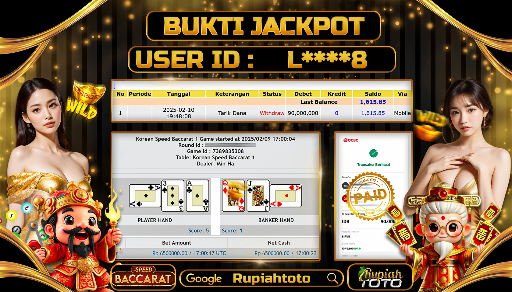 RUPIAHTOTO JACKPOT LIVE CASINO IDNLIVE GAMES SPEED BACCARAT RP 90.000.000 JUTA LUNAS