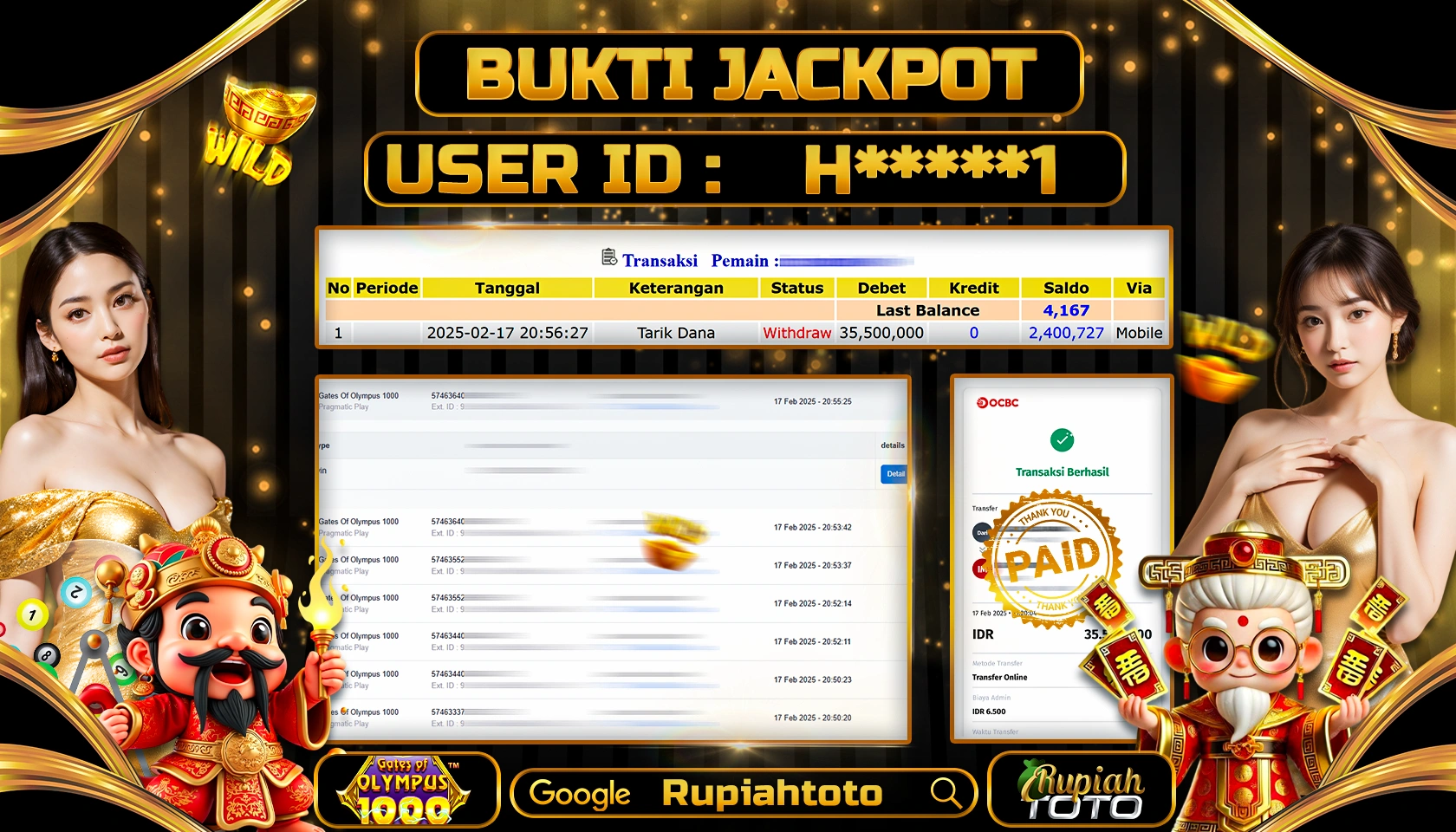 RUPIAHTOTO JACKPOT SLOT GAMES GATES OF OLYMPUS 1000 RP 35.500.000 JUTA LUNAS