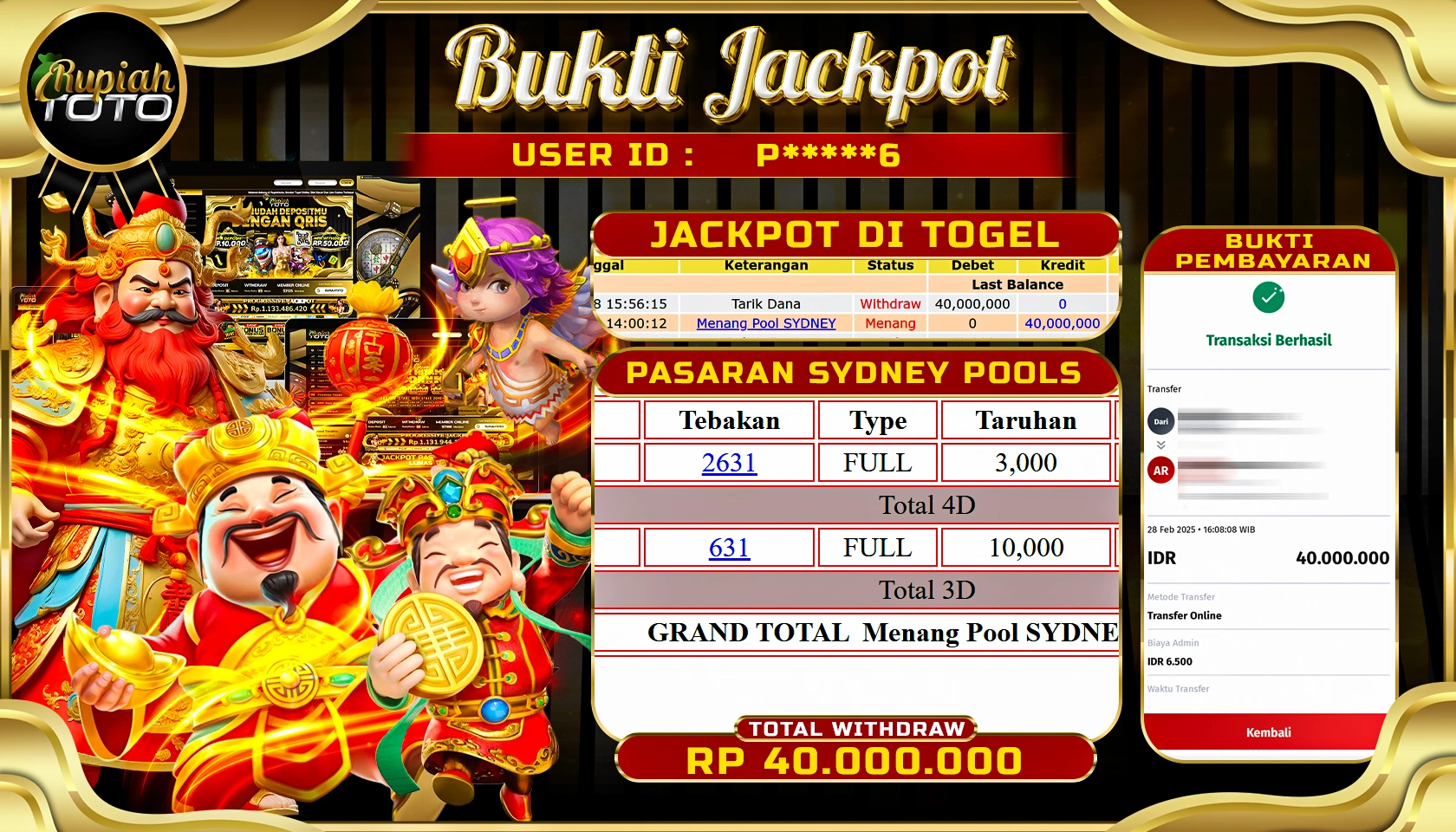 RUPIAHTOTO JACKPOT TOGEL PASARAN SYDNEY POOLS RP 40.000.000 JUTA LUNAS