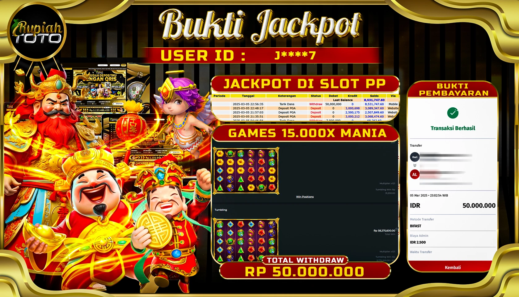 RUPIAHTOTO JACKPOT SLOT PRAGMATIC PLAY GAMES 15.000X MANIA RP 50.000.000 JUTA LUNAS