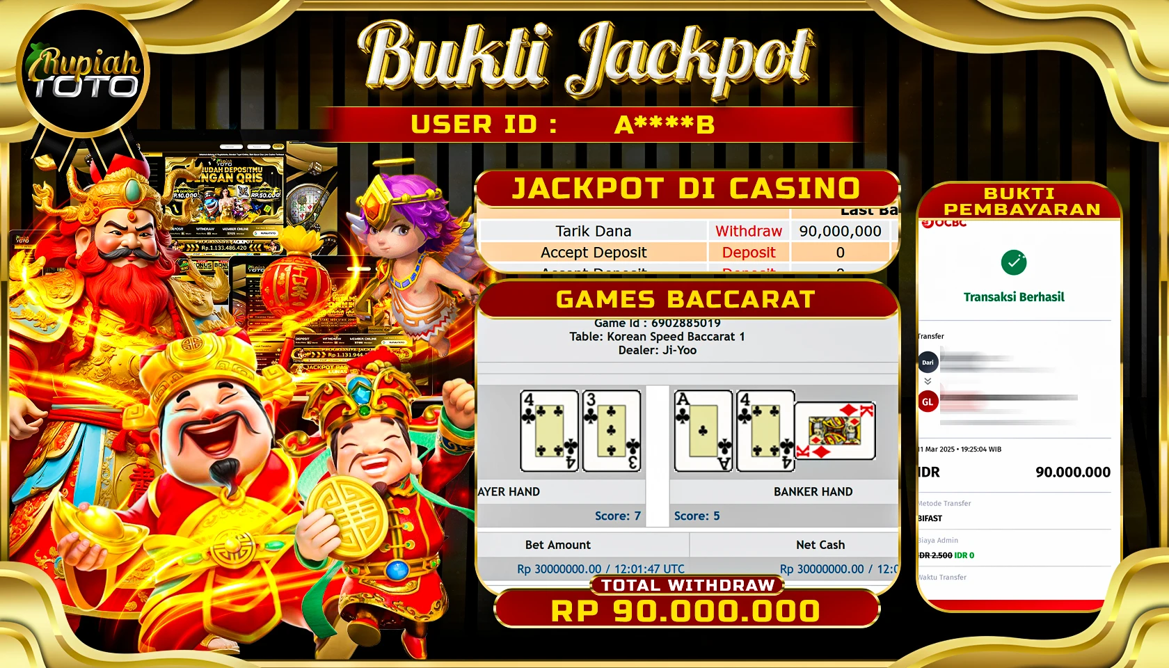 RUPIAHTOTO JACKPOT DI CASINO GAMES BACCARAT  RP 90.000.000 JUTA RUPIAH LUNAS