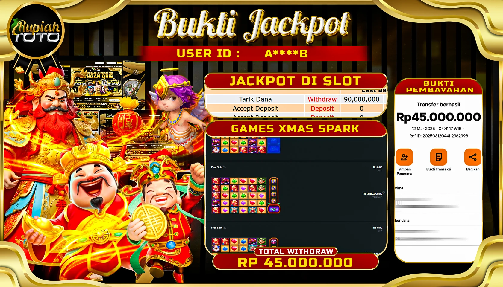 RUPIAHTOTO JACKPOT DI SLOT GAMES XMAS SPARK  RP 45.000.000 JUTA RUPIAH LUNAS