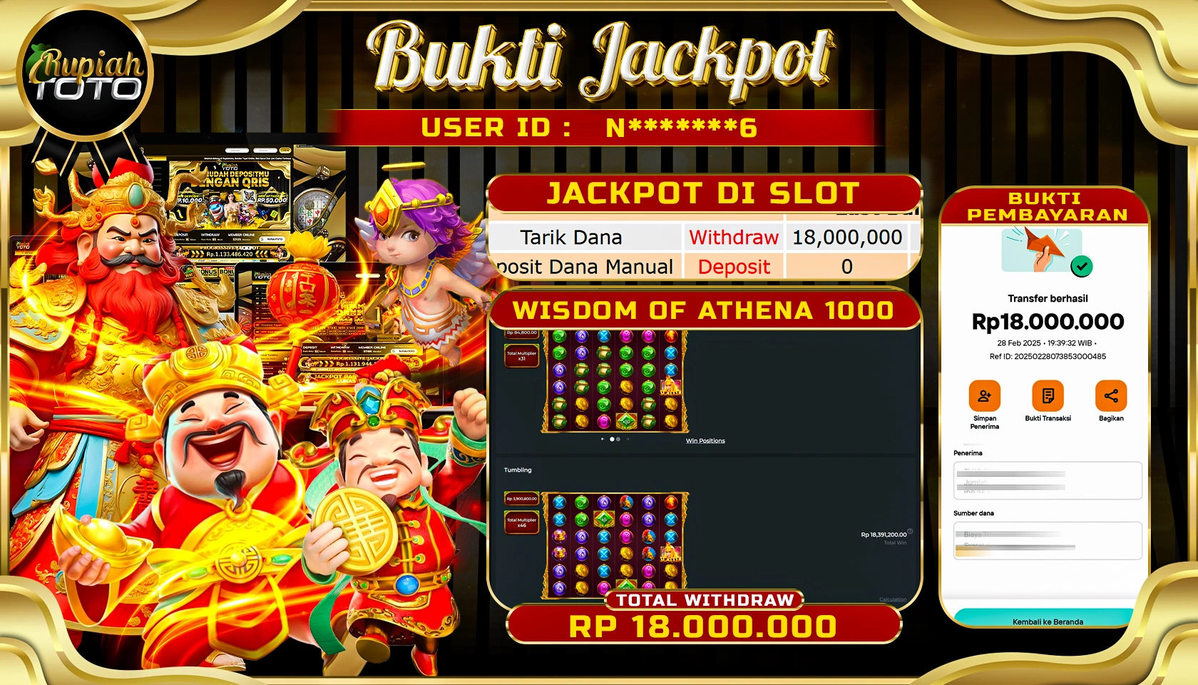 RUPIAHTOTO JACKPOT SLOT PRAGMATIC PLAY GAMES WISDOM OF ATHENA 1000 RP 18.000.000 JUTA LUNAS