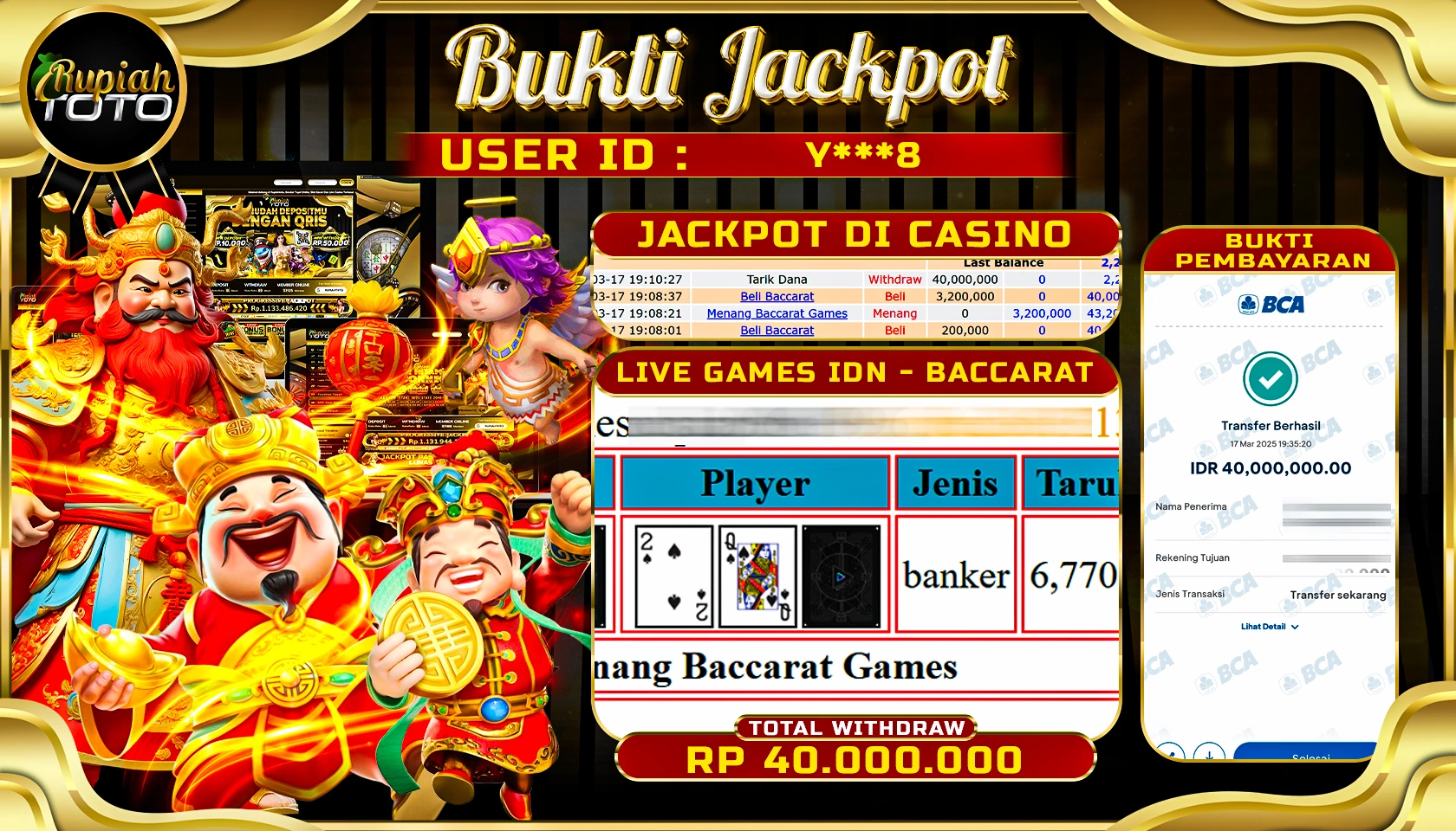 RUPIAHTOTO JACKPOT CASINO LIVE GAMES IDN - BACCARAT  RP 40.000.000 JUTA RUPIAH LUNAS