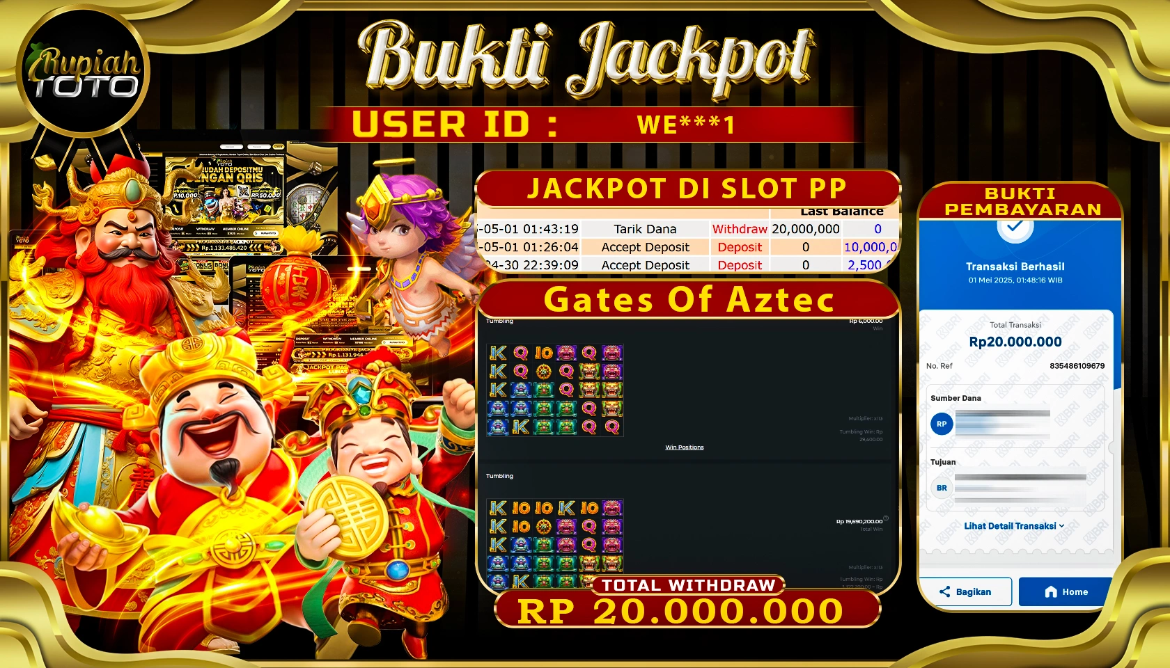 RUPIAHTOTO JACKPOT DI PRAGMATIC PLAY GAME SLOT GATES OF AZTEC RP 20.000.000 JUTA RUPIAH LUNAS
