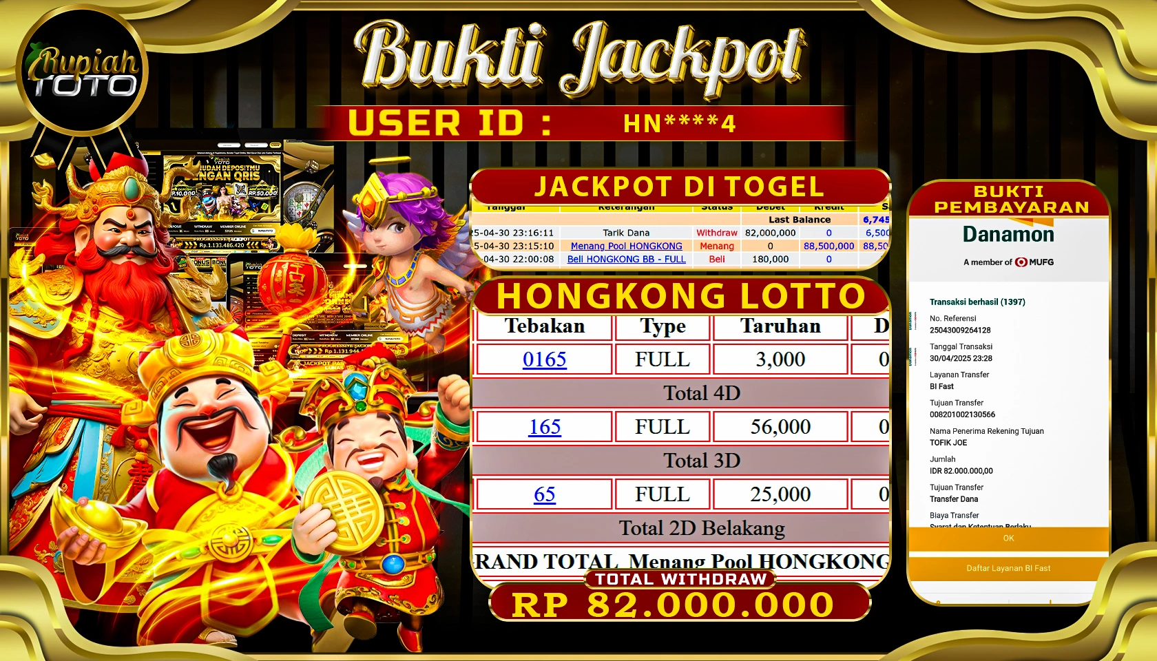 RUPIAHTOTO JACKPOT DI TOGEL PASARAN HONGKONG LOTTO RP 82.000.000 JUTA RUPIAH LUNAS