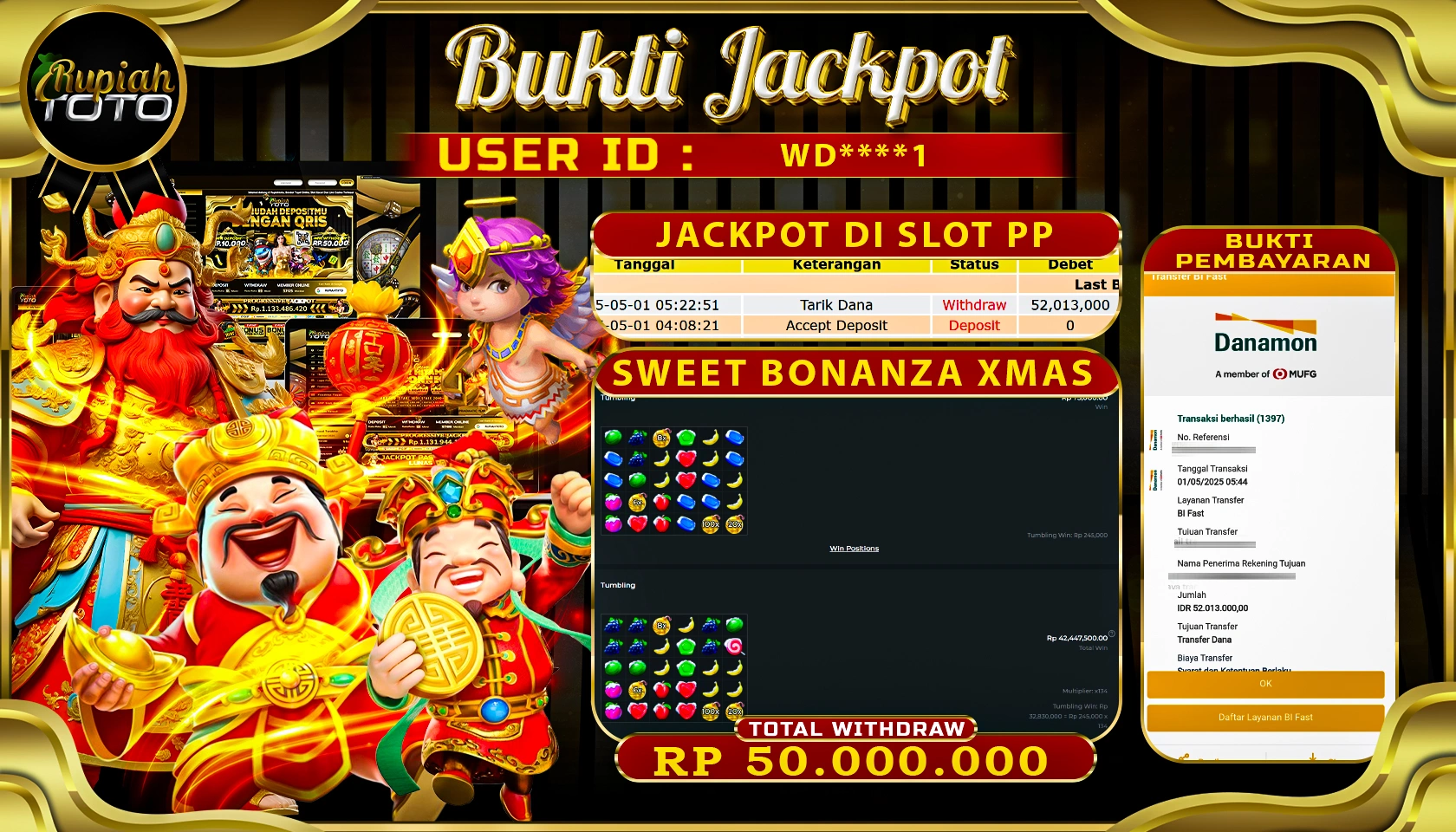 RUPIAHTOTO JACKPOT DI PRAGMATIC PLAY GAME SWEET BONANZA XMAS RP 50.000.000 JUTA RUPIAH LUNAS