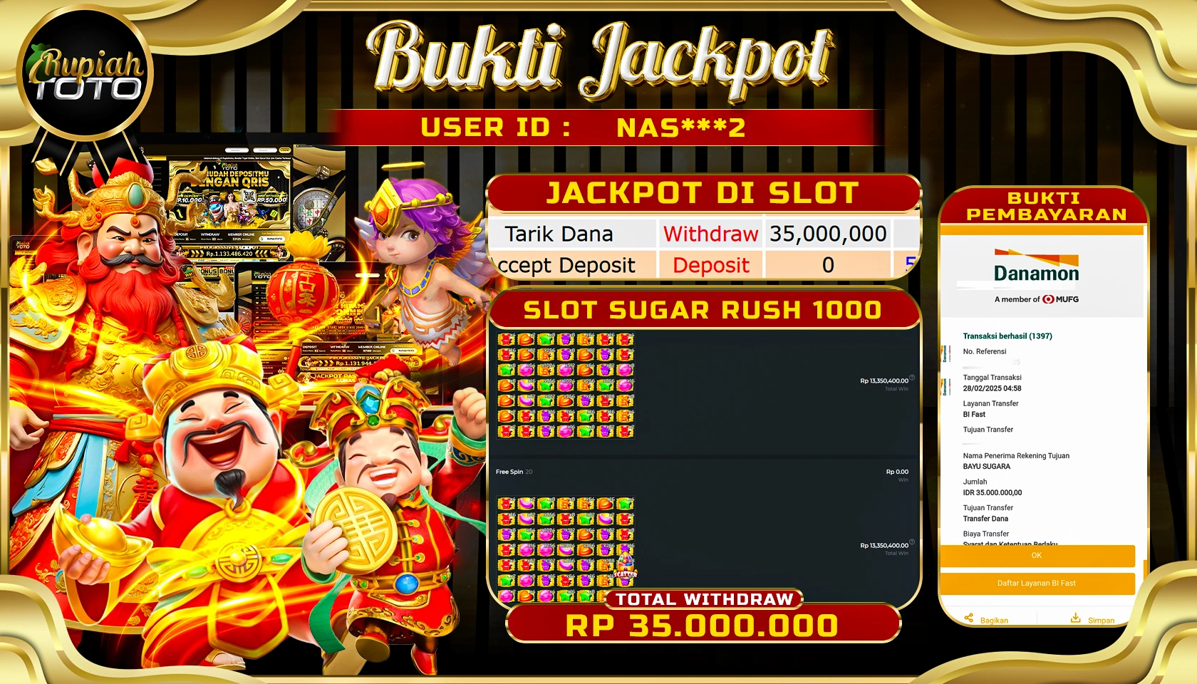 RUPIAHTOTO JACKPOT SLOT PRAGMATIC PLAY GAMES SUGAR RUSH 1000 RP 35.000.000 JUTA LUNAS