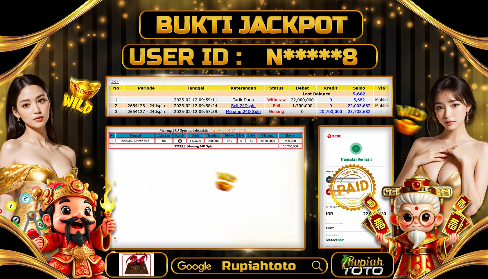 RUPIAHTOTO JACKPOT LIVE CASINO IDNLIVE GAMES 24D RP 22.000.000 JUTA LUNAS