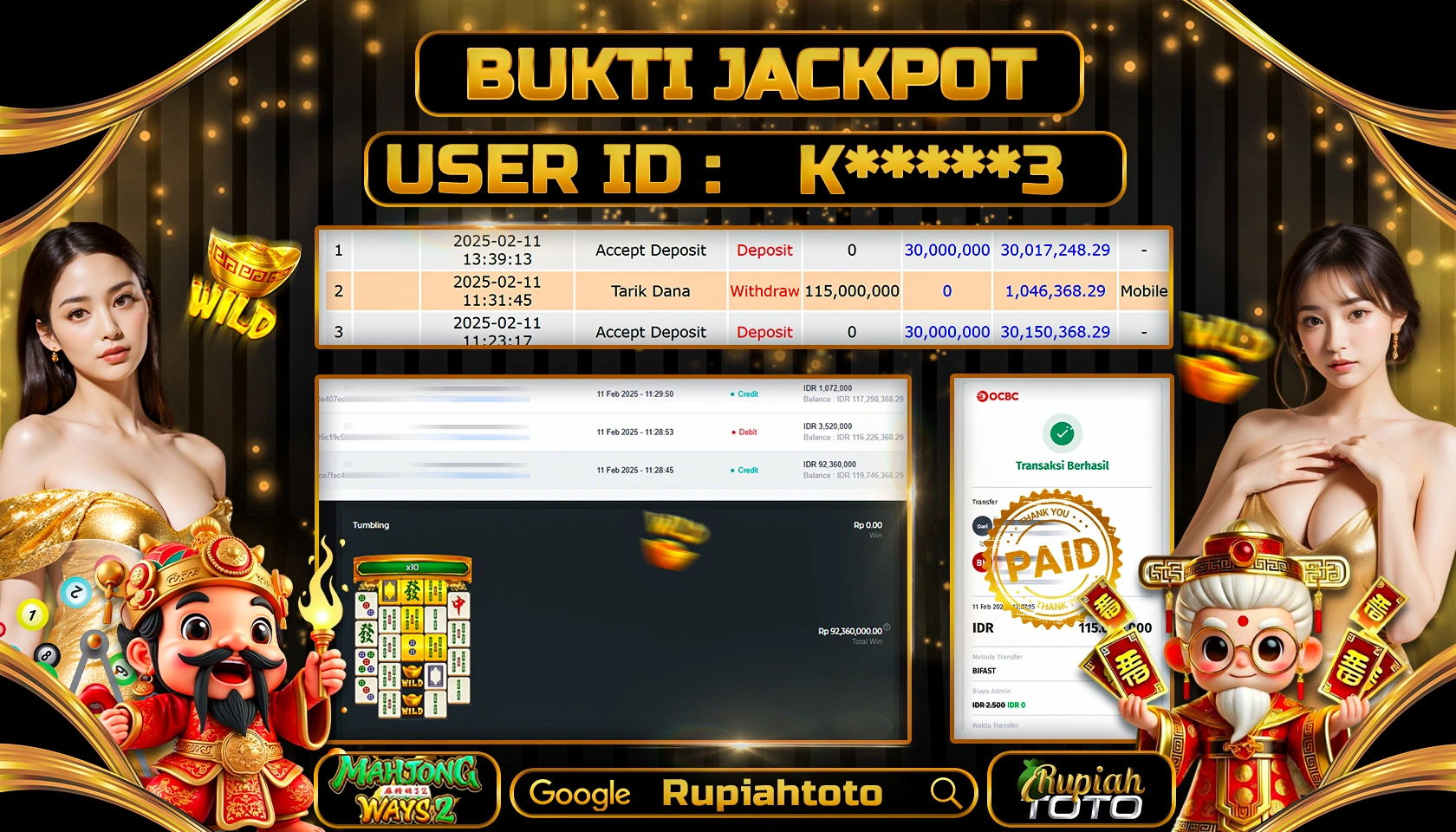 RUPIAHTOTO JACKPOT SLOT GAMES MAHJONG WAYS 2 RP 115.000.000 JUTA LUNAS