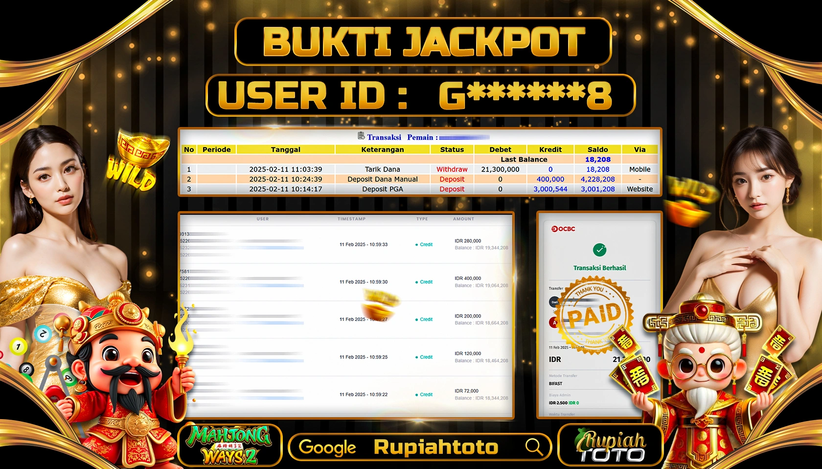 RUPIAHTOTO JACKPOT SLOT GAMES MAHJONG WAYS 2 RP 21.300.000 JUTA LUNAS