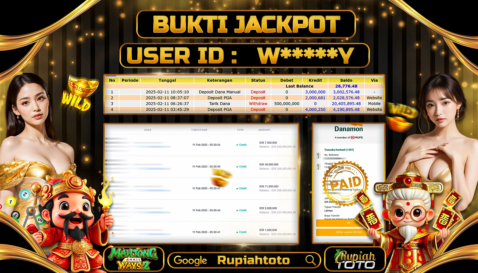 RUPIAHTOTO JACKPOT SLOT GAMES MAHJONG WAYS 2 RP 500.000.000 RATUS JUTA LUNAS