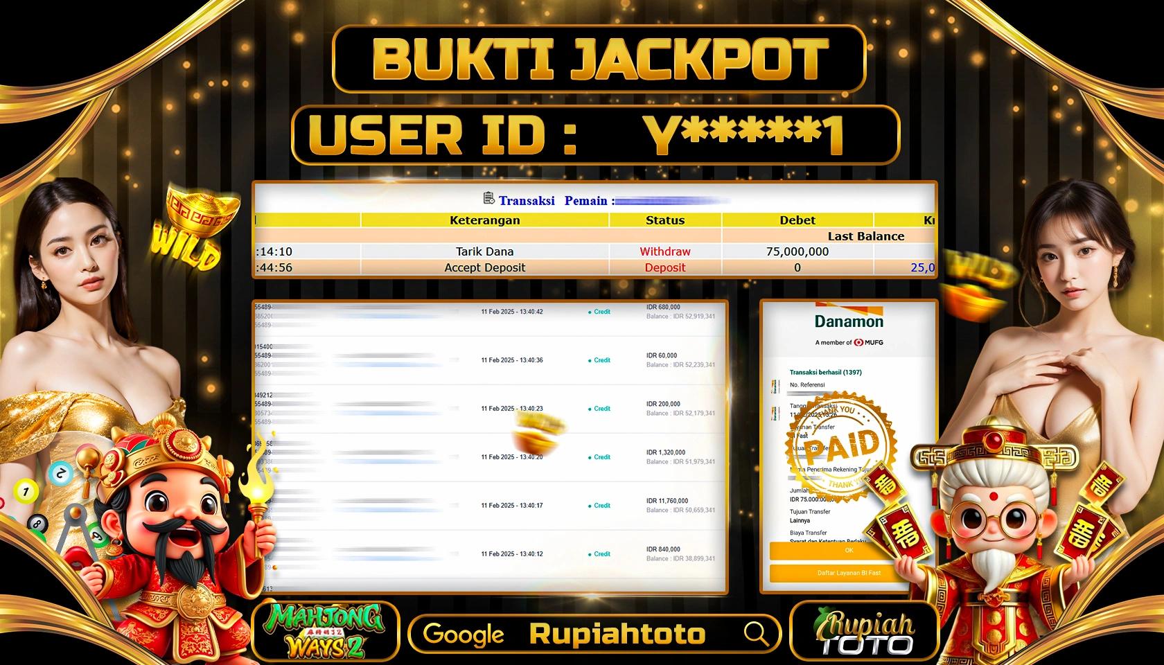 RUPIAHTOTO JACKPOT SLOT GAMES MAHJONG WAYS 2 RP 75.000.000 JUTA LUNAS
