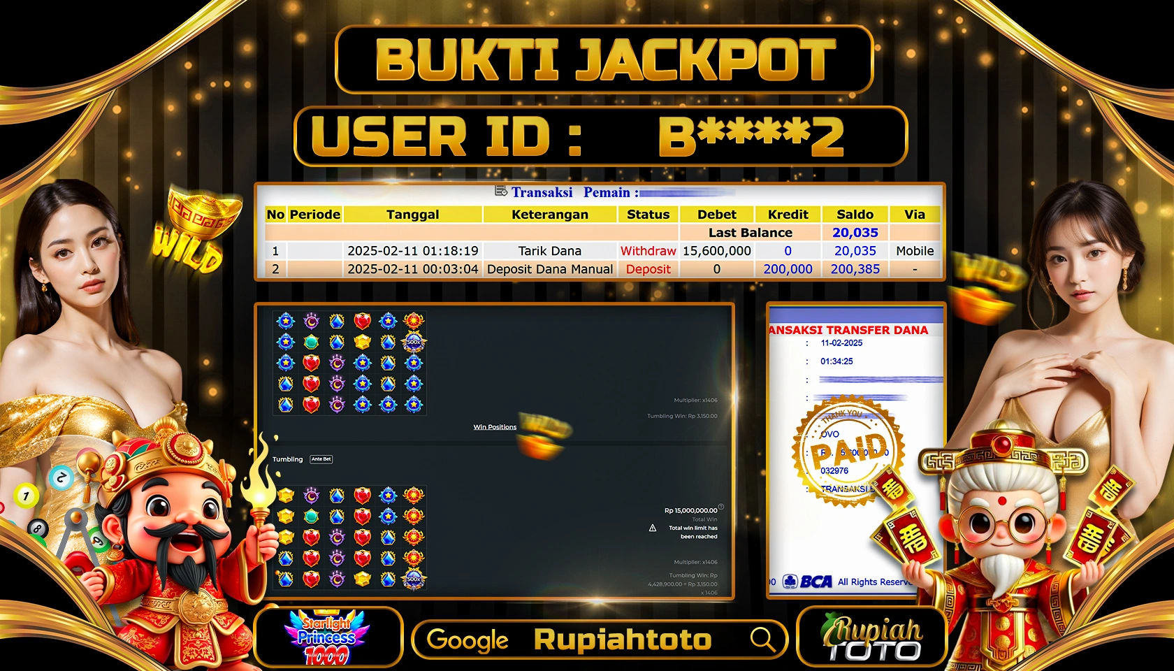 RUPIAHTOTO JACKPOT SLOT GAMES STARLIGHT PRINCESS 1000 RP 15.600.000 JUTA LUNAS