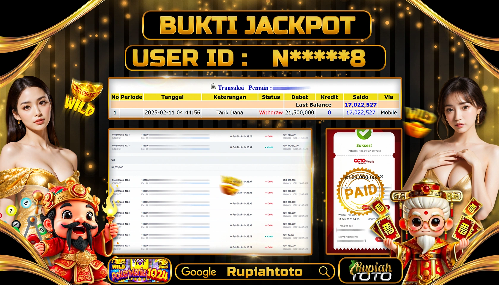 RUPIAHTOTO JACKPOT SLOT GAMES POKER MANIA 1024 RP 23.000.000 JUTA LUNAS
