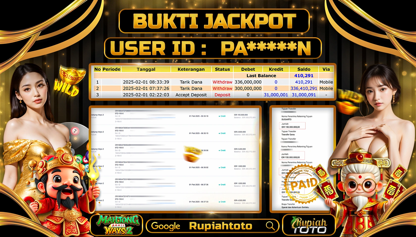 RUPIAHTOTO JACKPOT SLOT GAMES MAHJONG WAYS 2 RP 636.000.000 RATUS JUTA LUNAS