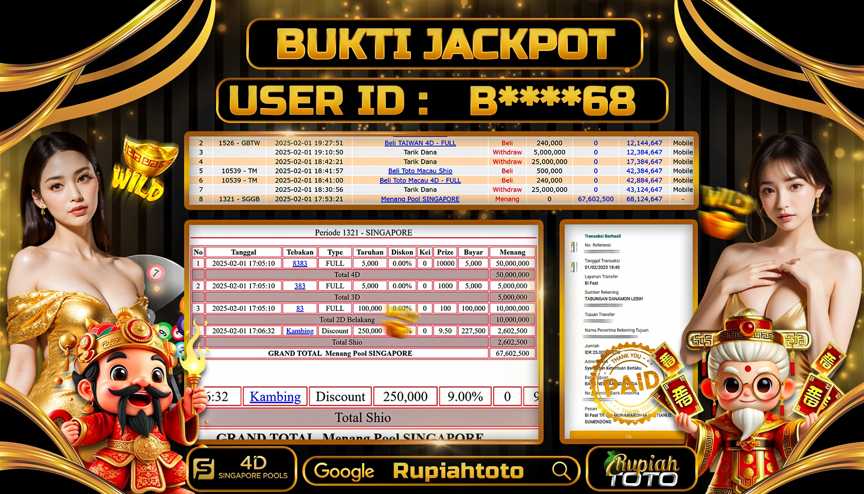 RUPIAHTOTO JACKPOT TOGEL PASARAN SINGAPORE POOLS RP 55.00.000 JUTA LUNAS