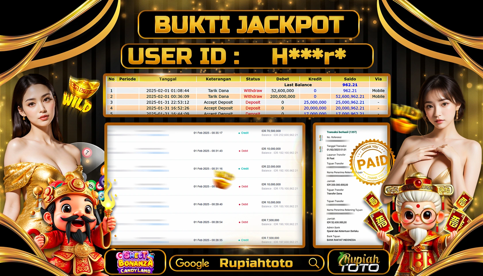 RUPIAHTOTO JACKPOT CASINO GAMES SWEET BONANZA CANDYLAND  RP 252.600.000 RATUS JUTA LUNAS