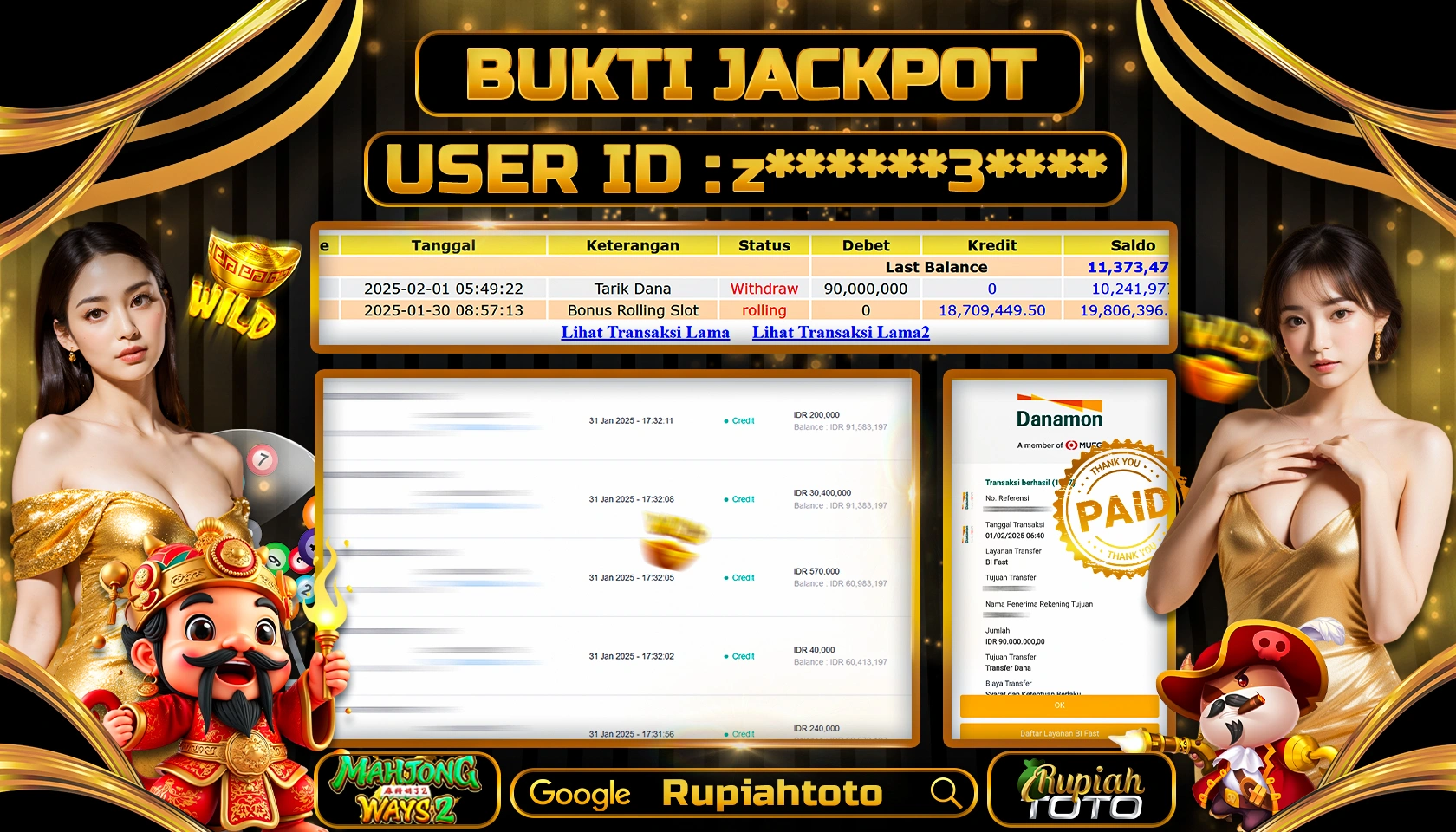 RUPIAHTOTO JACKPOT SLOT GAMES MAHJONG WAYS 2 RP 90.00.000 JUTA LUNAS