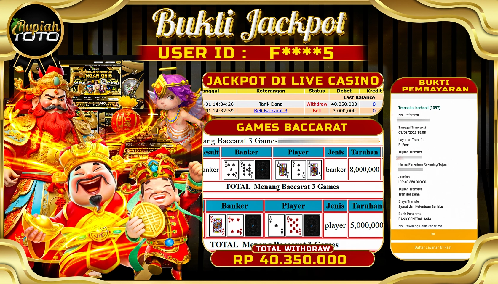 RUPIAHTOTO JACKPOT CASINO IDNLIVE GAMES BACCARAT RP 40.350.000 JUTA LUNAS
