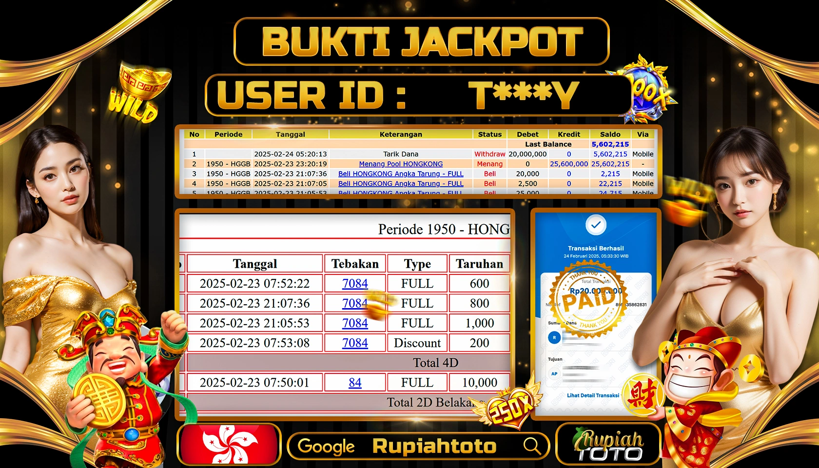 RUPIAHTOTO JACKPOT TOGEL PASARAN HONGKONG RP 20.000.000 JUTA LUNAS