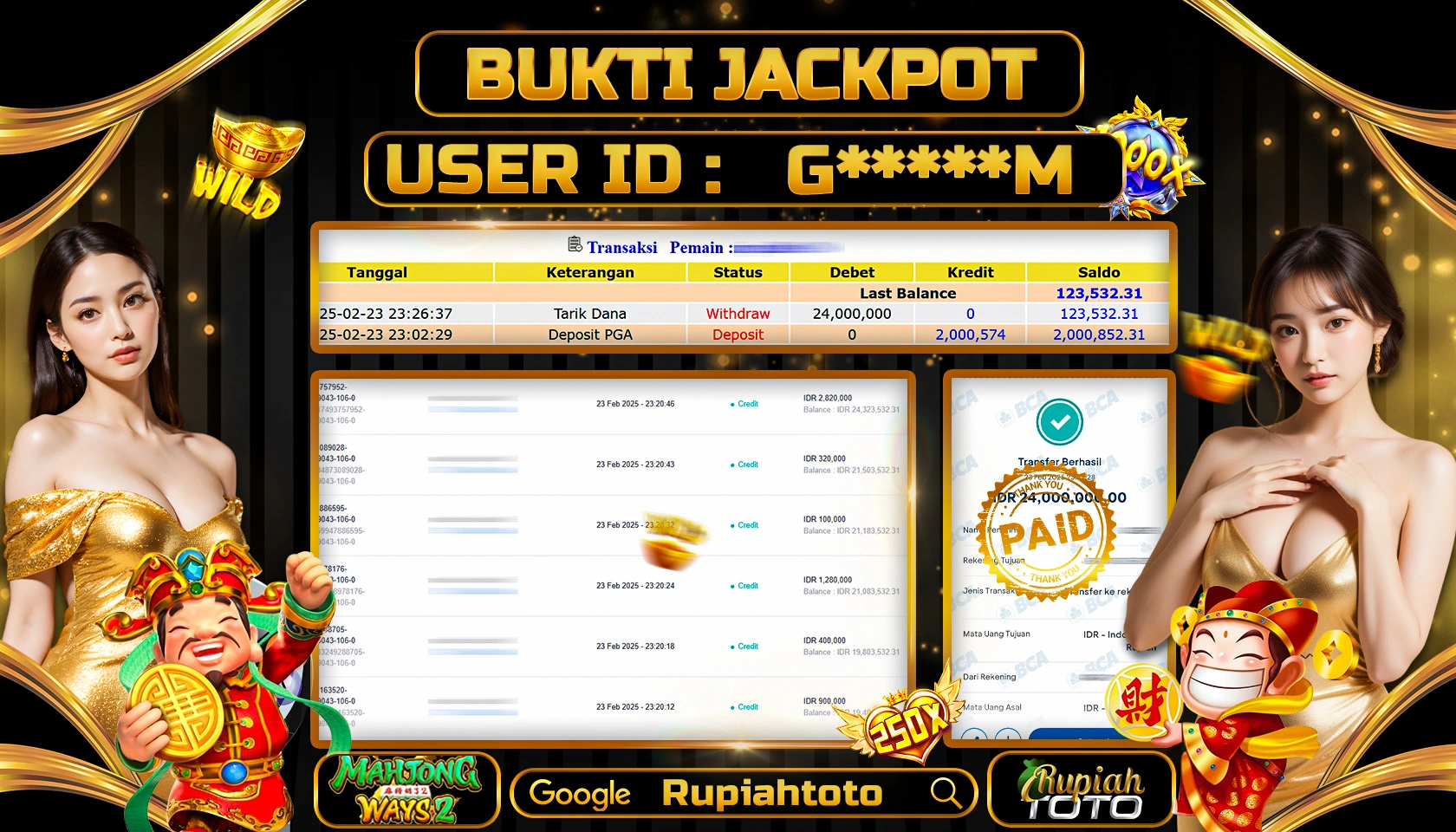 RUPIAHTOTO JACKPOT SLOT PG SOFT GAMES MAHJONG WAYS 2 RP 24.000.000 JUTA LUNAS