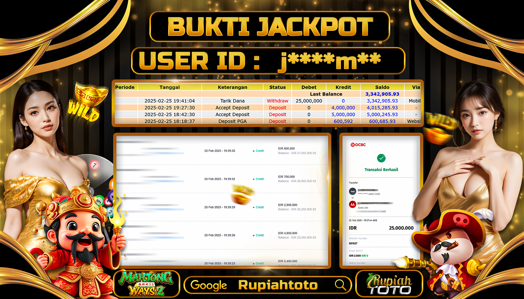 RUPIAHTOTO JACKPOT SLOT PG SOFT GAMES MAHJONG WAYS 2 RP 25.000.000 JUTA LUNAS