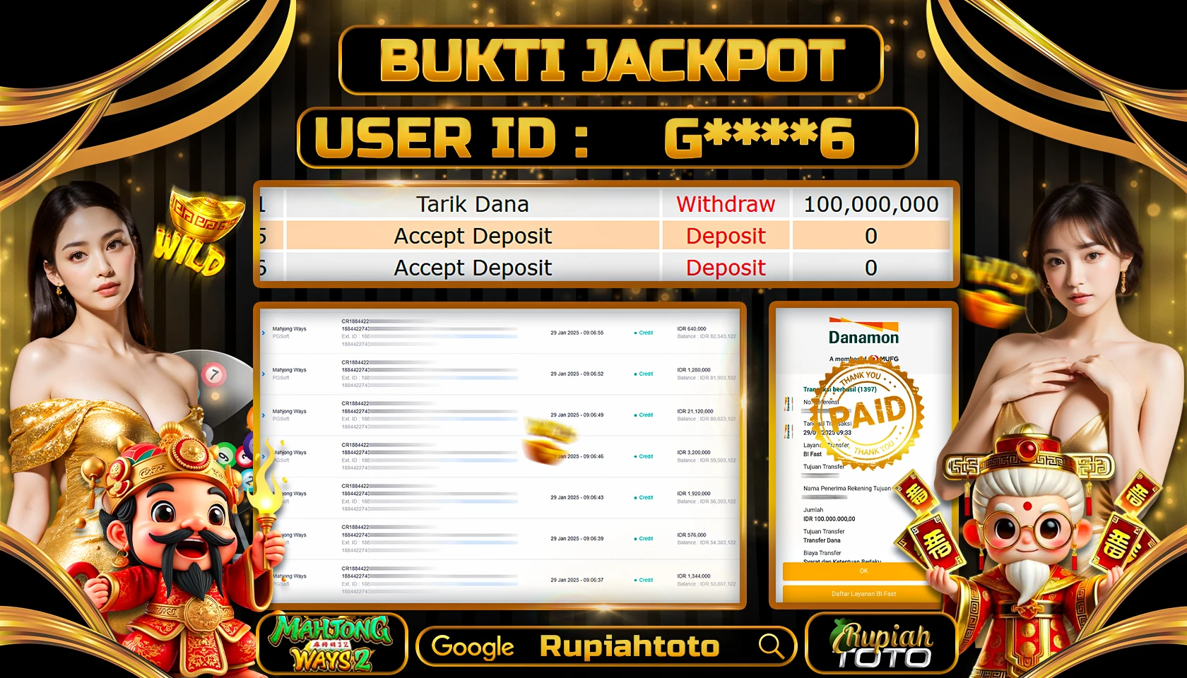 RUPIAHTOTO JACKPOT SLOT GAMES MAHJONG WAYS 2 RP 100.000.000 RATUS JUTA LUNAS