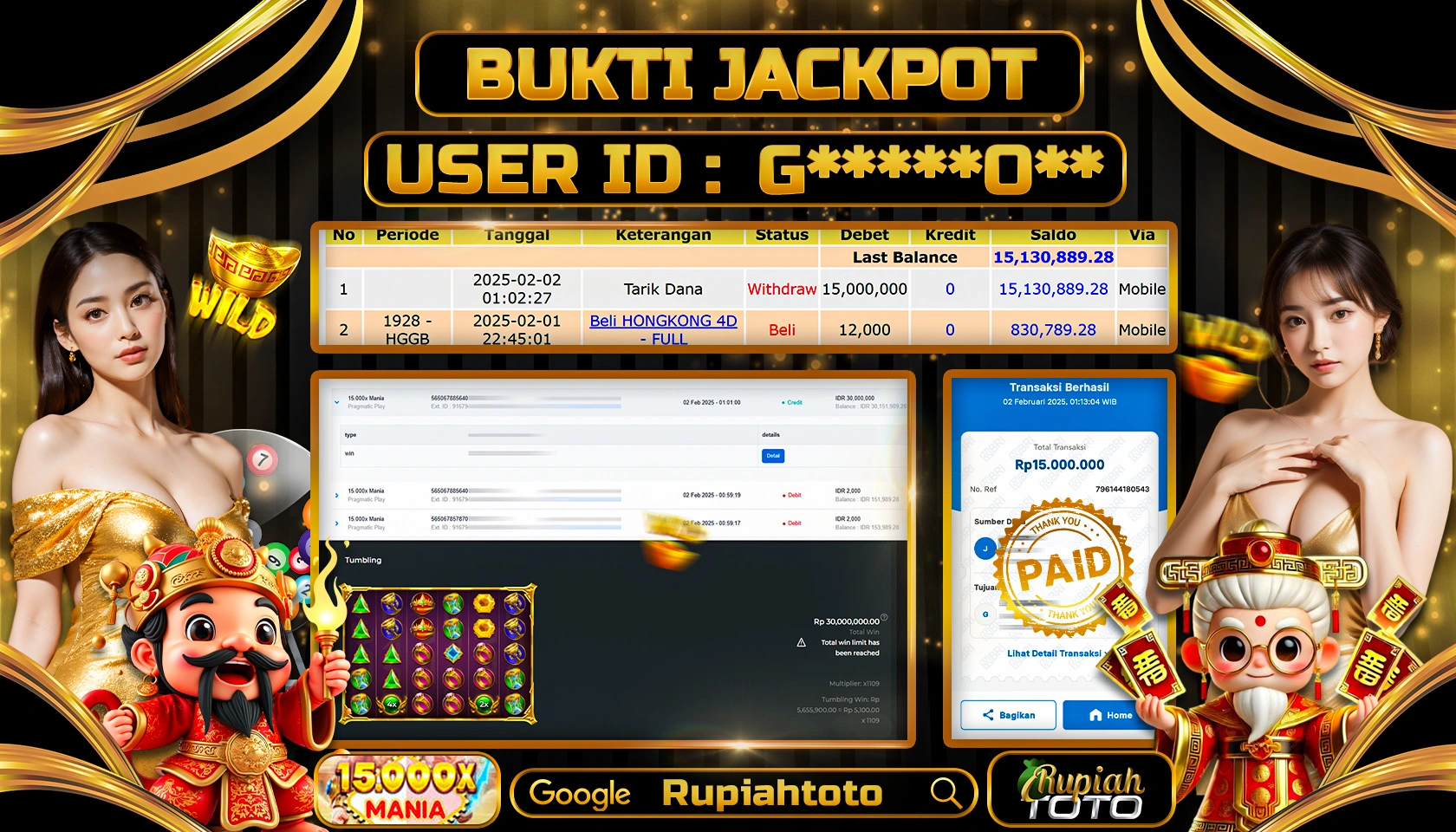 RUPIAHTOTO JACKPOT SLOT GAMES 15.000X MANIA RP 15.000.000 JUTA LUNAS