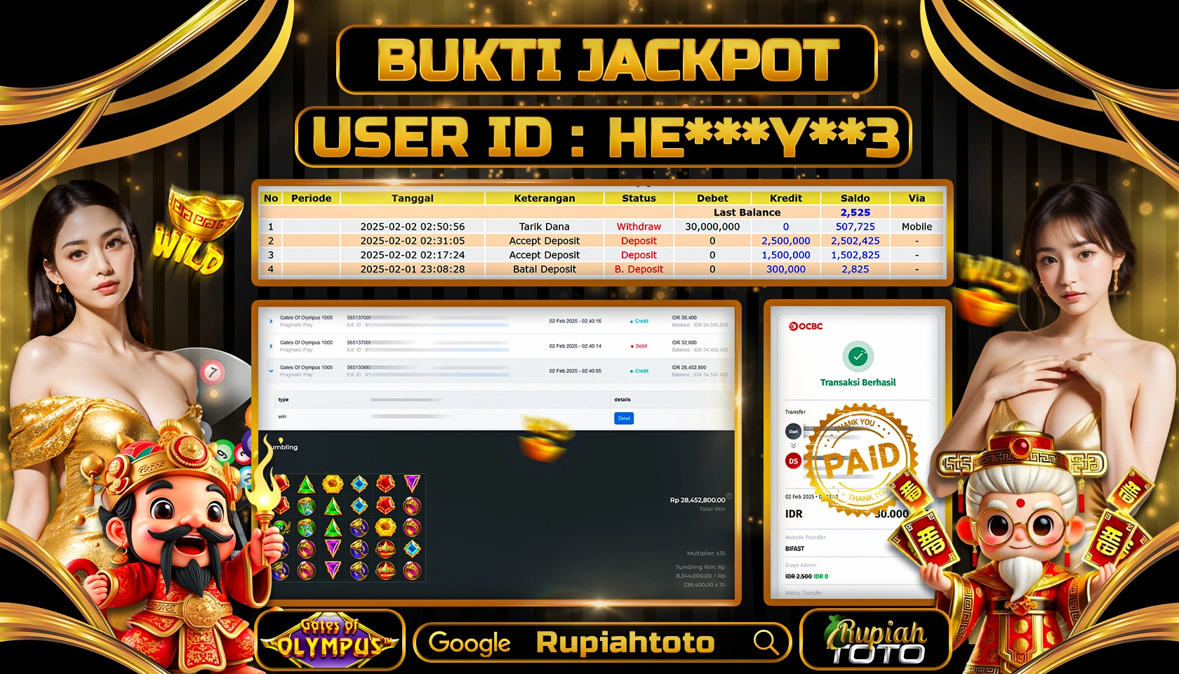 RUPIAHTOTO JACKPOT SLOT GAMES GATES OF OLYMPUS RP 30.000.000 JUTA LUNAS