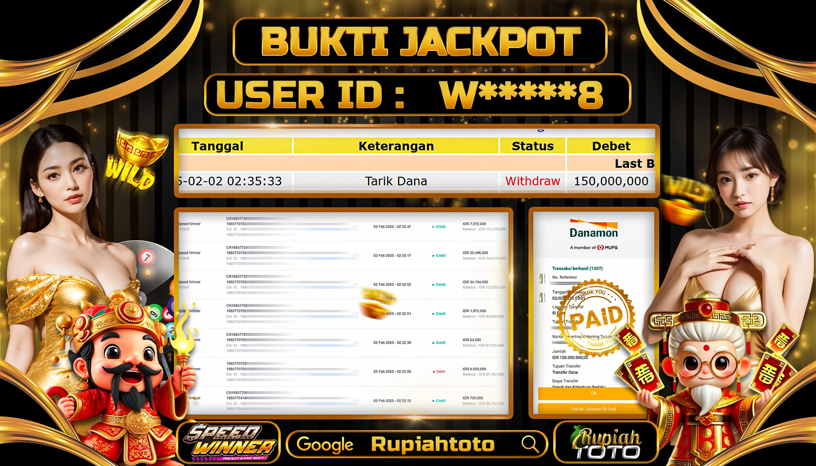 RUPIAHTOTO JACKPOT SLOT GAMES SPEED WINNER RP 150.000.000 RATUS JUTA LUNAS