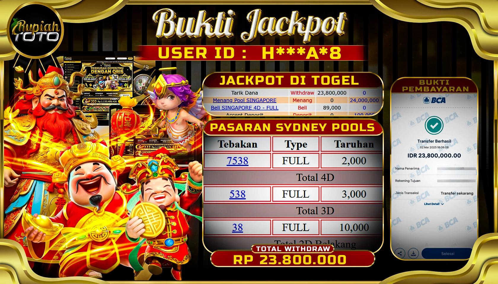 RUPIAHTOTO JACKPOT TOGEL SYDNEY POOLS RP 23.800.000 JUTA LUNAS