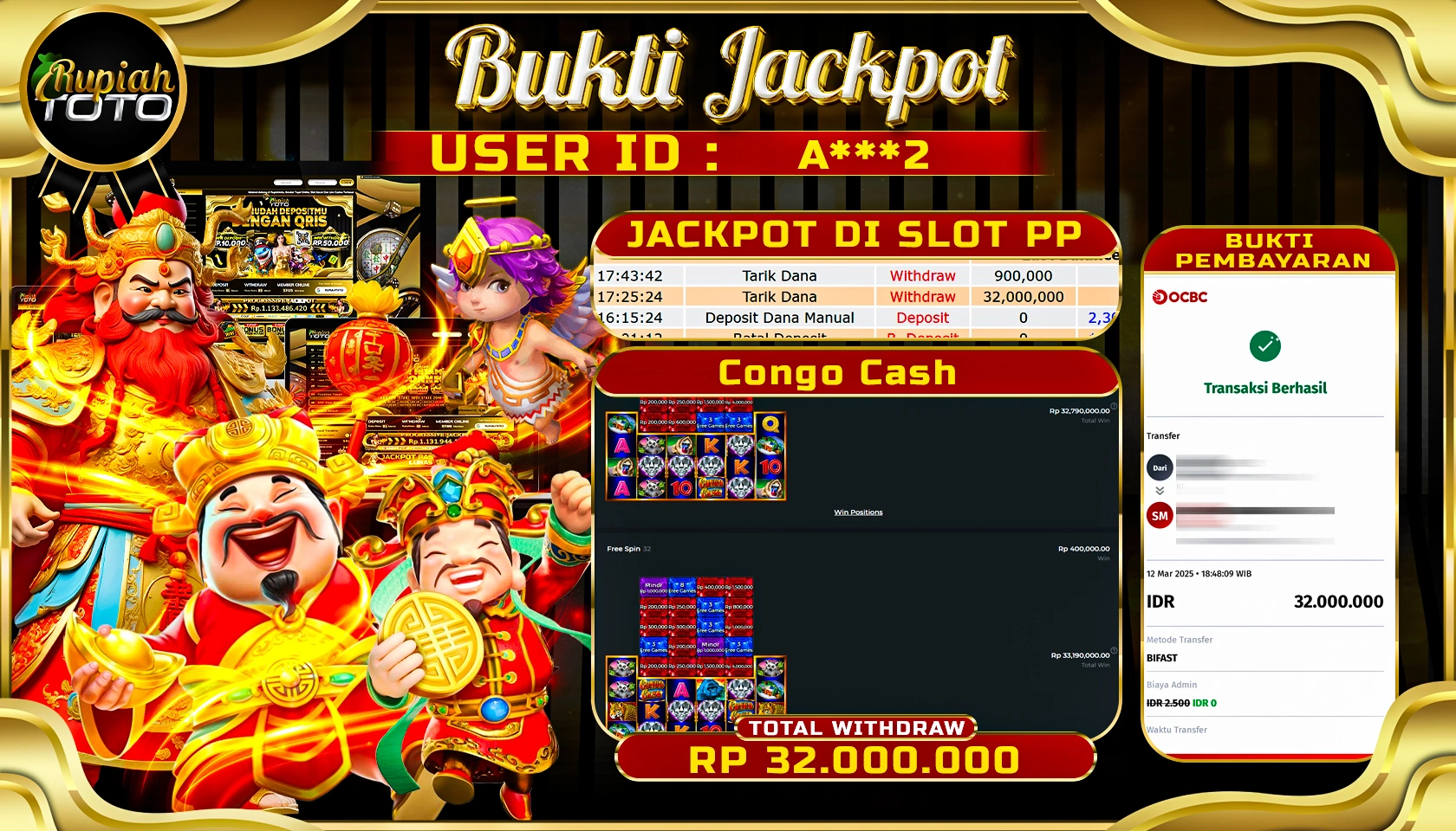 RUPIAHTOTO JACKPOT SLOT PRAGMATIC PLAY CONGO CASH   RP 32.000.000  JUTA RUPIAH LUNAS