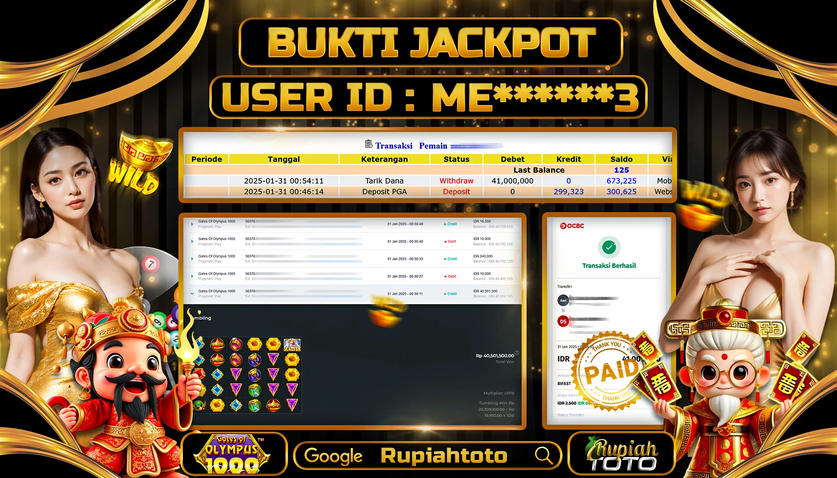 RUPIAHTOTO JACKPOT SLOT GAMES GATES OF OLYMPUS RP 41.000.000 JUTA LUNAS