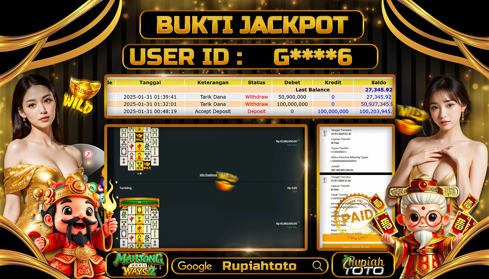 RUPIAHTOTO JACKPOT SLOT GAMES MAHJONG WAYS 2 RP 150.900.000 RATUS JUTA LUNAS