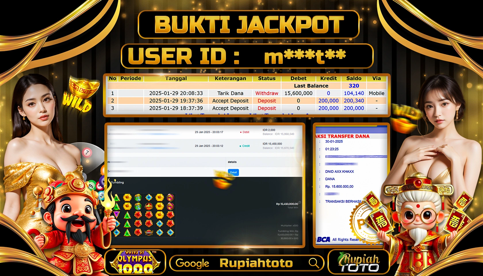 RUPIAHTOTO JACKPOT SLOT GAMES GATES OF OLYMPUS 1000 RP 15.600.000 JUTA LUNAS