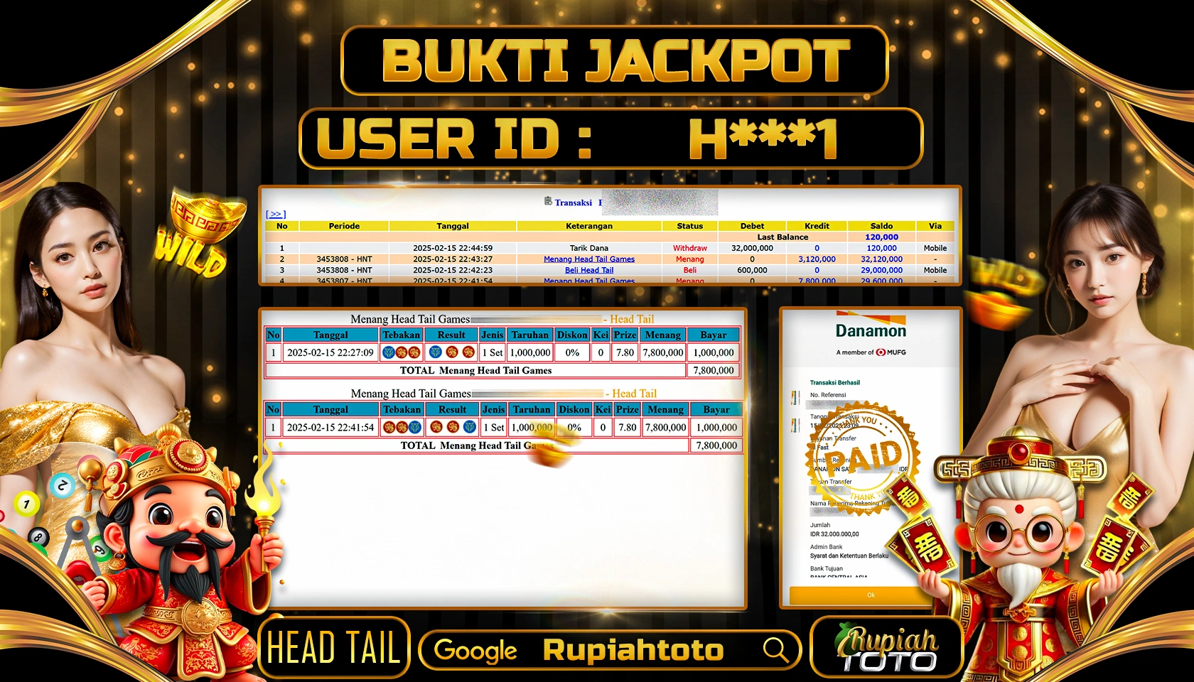 RUPIAHTOTO JACKPOT LIVE CASINO IDNLIVE GAMES HEAD TAIL RP 32.000.000 JUTA LUNAS