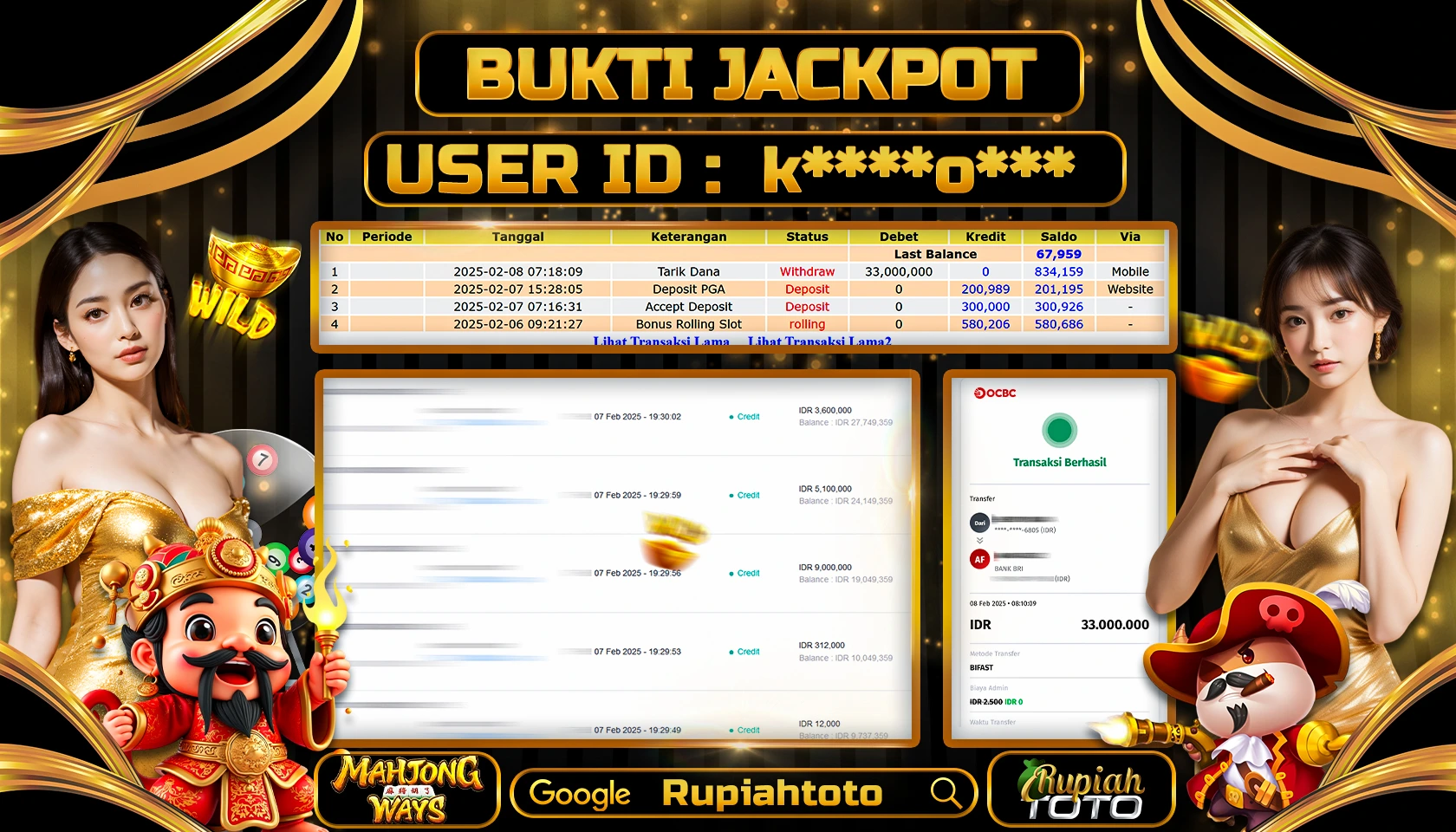 RUPIAHTOTO JACKPOT SLOT GAMES MAHJONG WAYS 1 RP 33.000.000 JUTA LUNAS