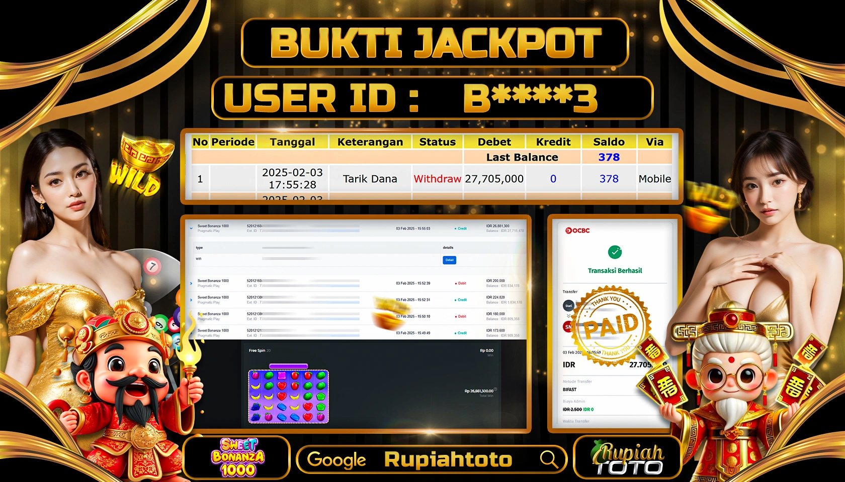 RUPIAHTOTO JACKPOT SLOT GAMES SWEET BONANZA 1000 RP 27.705.000 JUTA LUNAS