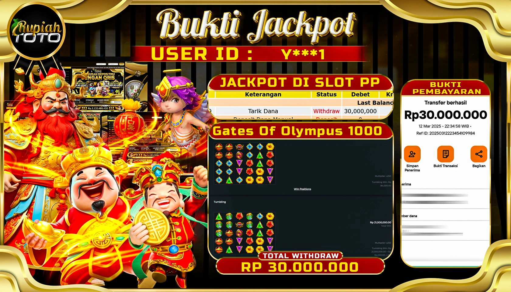 RUPIAHTOTO JACKPOT SLOT PRAGMATIC PLAY GAMES GATES OF OLYMPUS 1000 RP 30.000.000  JUTA RUPIAH LUNAS