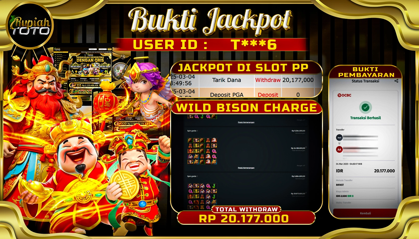 RUPIAHTOTO JACKPOT SLOT PRAGMATIC PLAY GAMES WILD BISON CHARGE RP 20.117.000 JUTA LUNAS