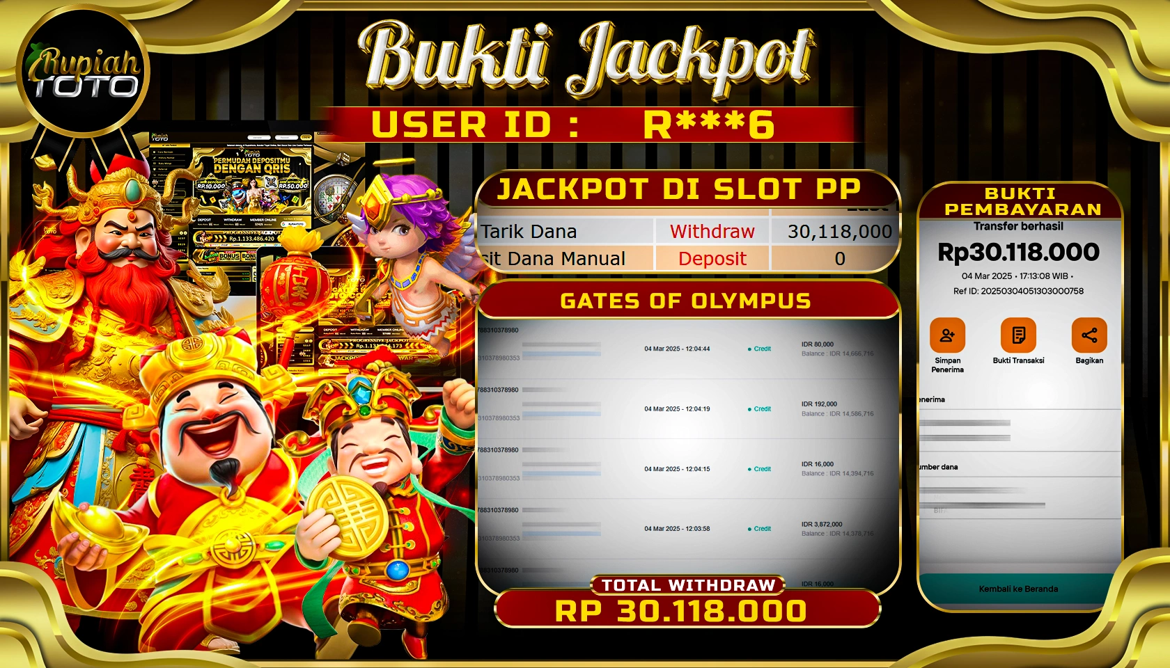 RUPIAHTOTO JACKPOT SLOT PRAGMATIC PLAY GAMES GATES OF OLYMPUS RP 30.118.000 JUTA LUNAS