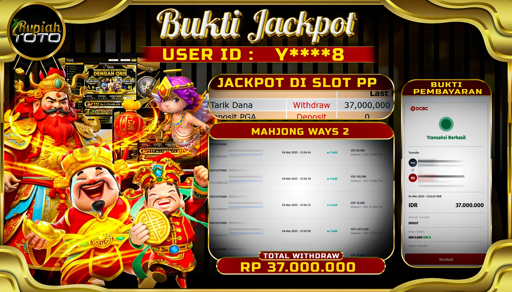 RUPIAHTOTO JACKPOT SLOT PG SOFT GAMES MAHJONG WAYS 2 RP 37.000.000 JUTA LUNAS