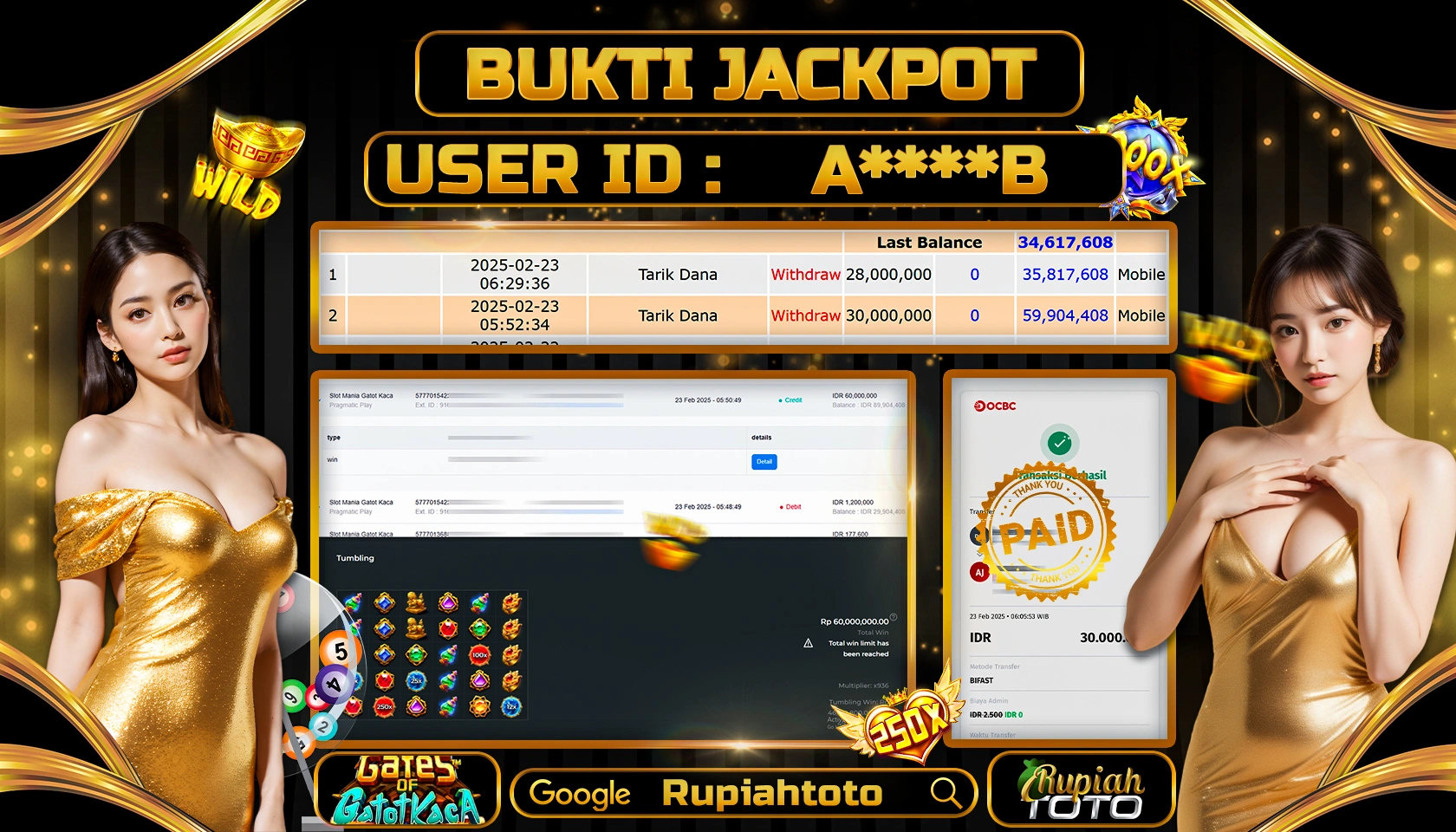 RUPIAHTOTO JACKPOT SLOT PRAGMATIC PLAY GAMES GATES OF GATOT KACA RP 58.000.000 JUTA LUNAS