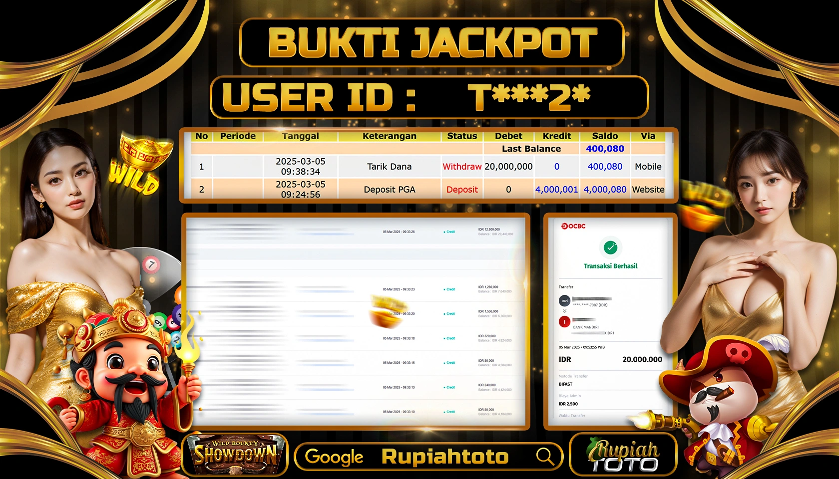 RUPIAHTOTO JACKPOT SLOT PRAGMATIC PLAY GAMES WILD BOUNTY SHOWDOWN RP 20.000.000 JUTA LUNAS
