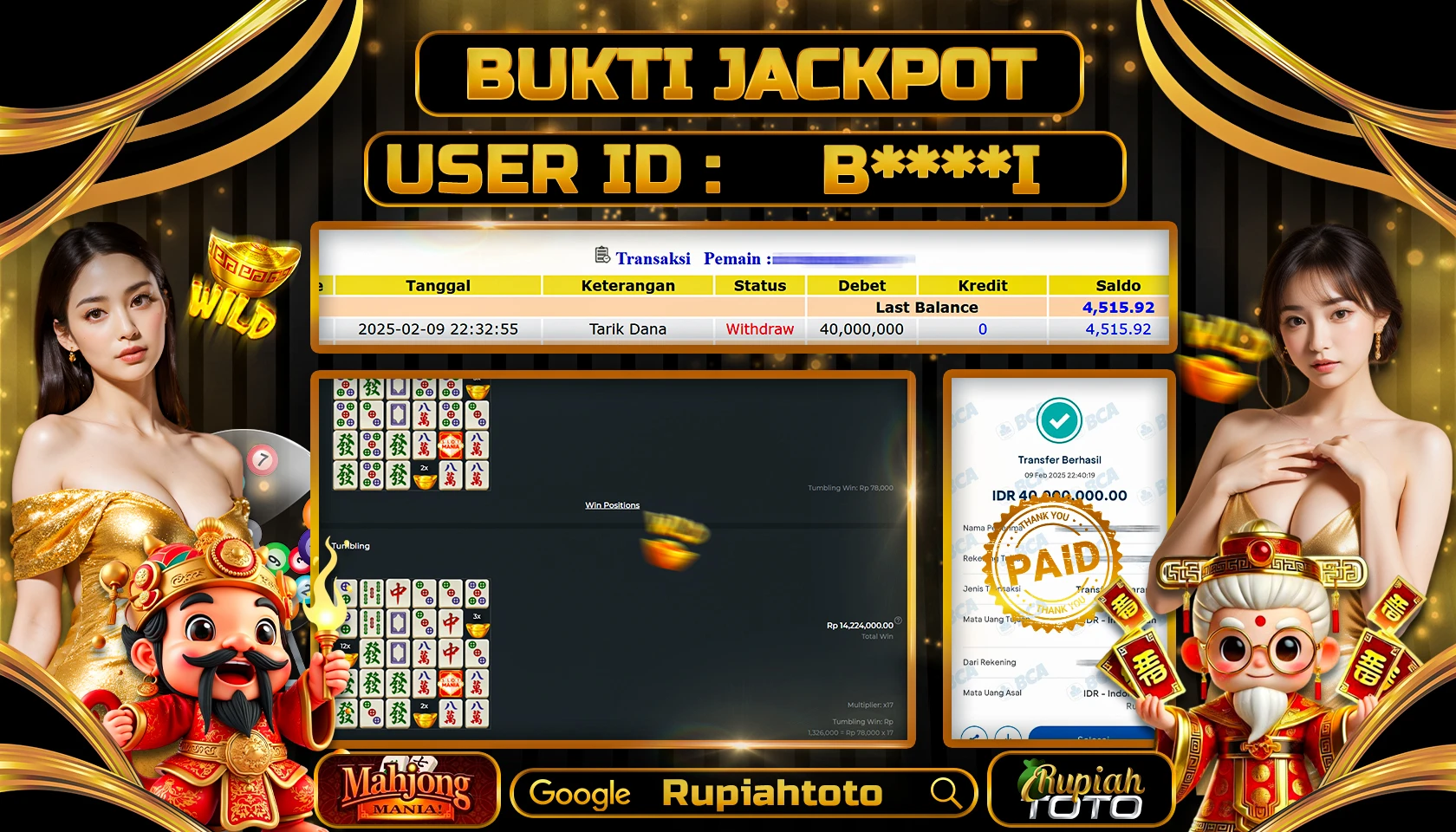 RUPIAHTOTO JACKPOT SLOT GAMES SLOT MANIA MAHJONG RP 40.000.000 JUTA LUNAS