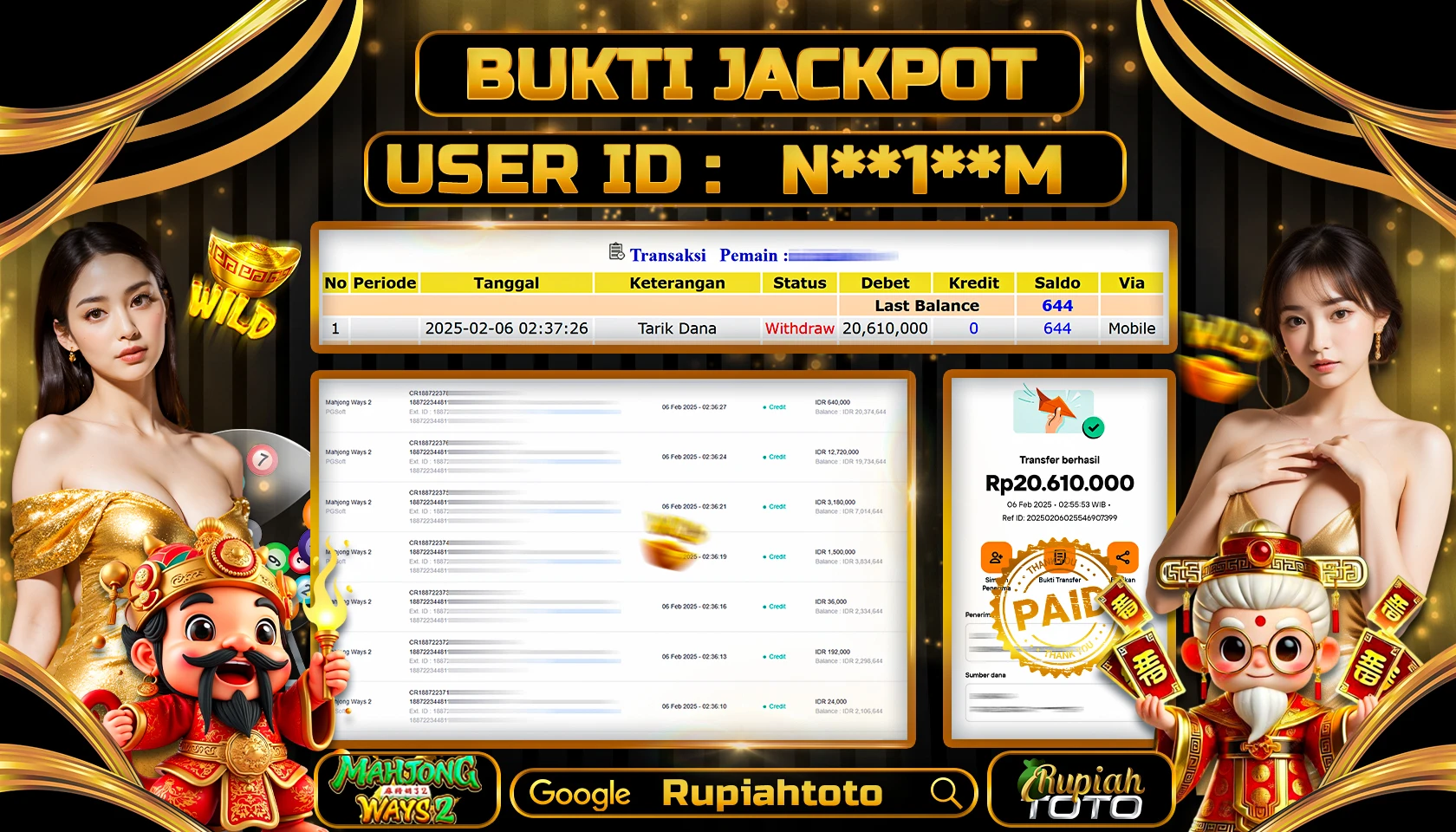 RUPIAHTOTO JACKPOT SLOT GAMES MAHJONG WAYS 2 RP 20.000.000 JUTA LUNAS
