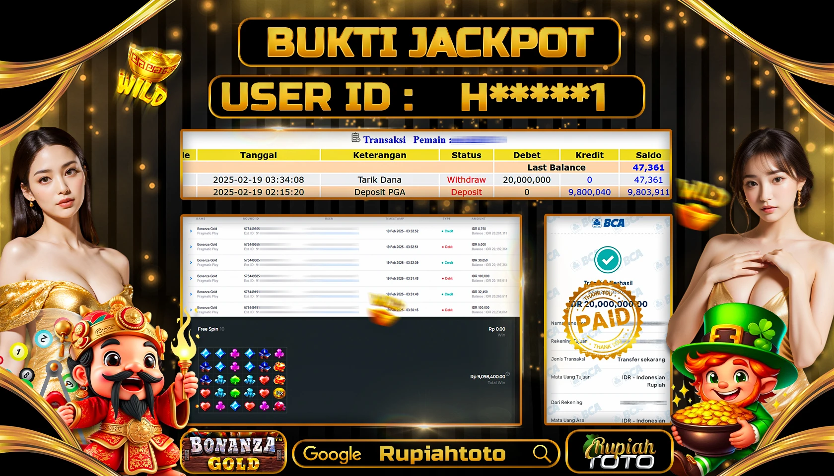 RUPIAHTOTO JACKPOT SLOT GAMES BONANZA GOLD RP 20.000.000 JUTA LUNAS