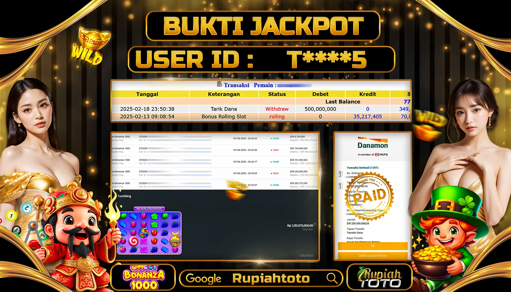 RUPIAHTOTO JACKPOT SLOT GAMES SWEET BONANZA 1000 RP 500.000.000 RATUS JUTA LUNAS