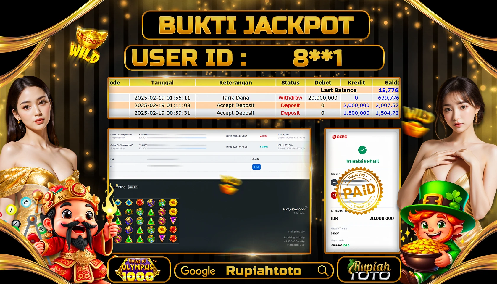 RUPIAHTOTO JACKPOT SLOT GAMES GATES OF OLYMPUS 1000 RP 20.000.000 JUTA LUNAS